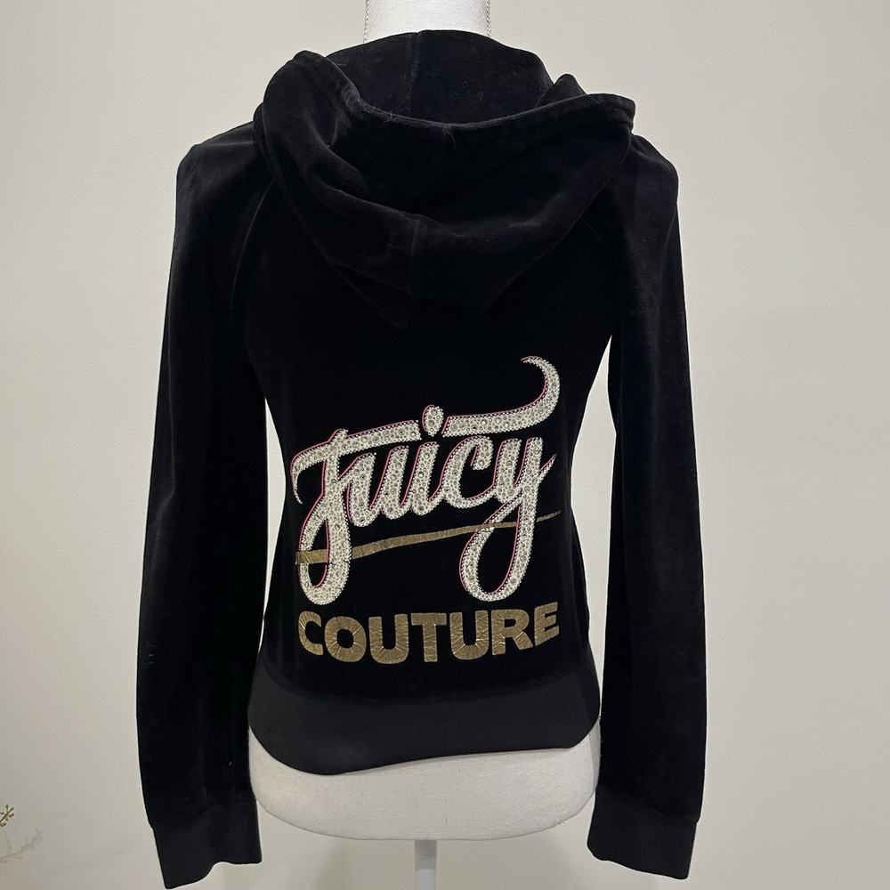 Vtg Juicy Couture Terry Hoodie Sweatshirt Womens Junior‎ Sz M  Black Y2K 90s